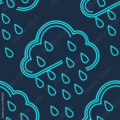 High quality photo of a vibrant neon cloud raining water droplets seamless pattern vector