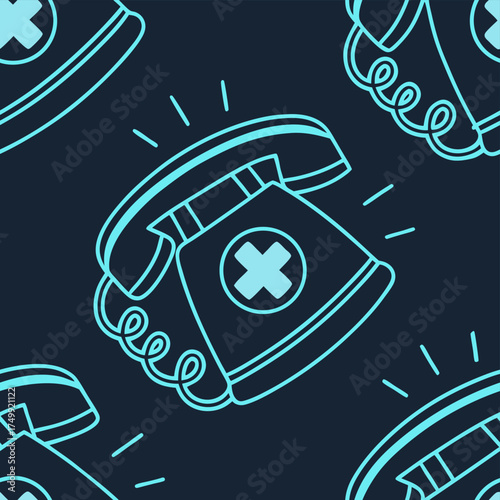 High quality photo of a retro rotary phone with medical cross symbol glowing neon vector