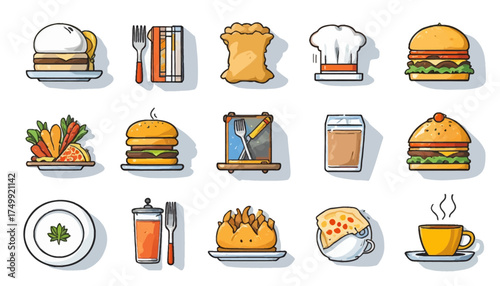 Set of restaurant icons food and drink vector elements for menu design isolated on white background