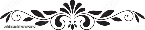 Black ornamental flourish with leaves and swirls on white background Keywords: flourish, ornamental
