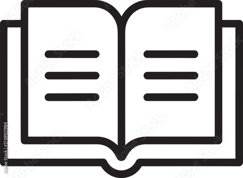 Black outline icon of an open book with text lines on a white background reading knowledge