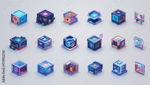 Isometric transportation car and truck icons set for web design