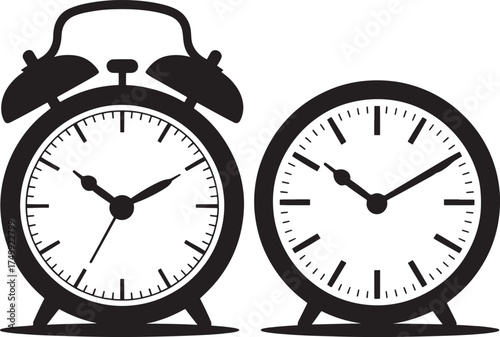 Black Silhouettes of Two Alarm Clocks time watch