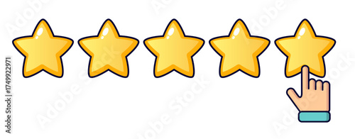 Five stars. Rating of customer service satisfaction. Feedback concept. Quality control