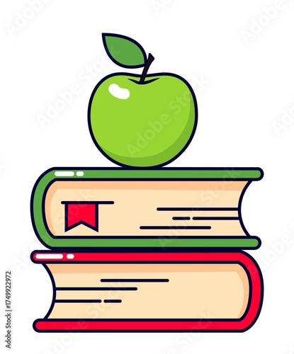 Apple on a pile of books icon. Educational concept
