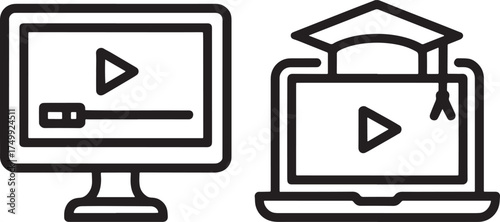 Computer Monitor and Laptop Displaying Play Buttons and Progress Bars Keywords: computer, monitor