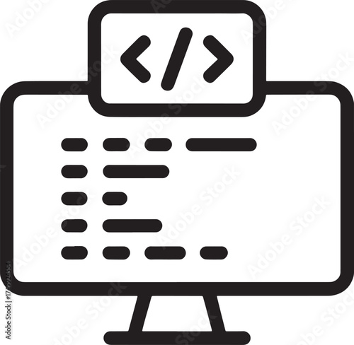 Computer monitor displaying code icon on white background screen