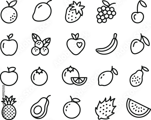 background., illustration, food, icons, graphic, fruit, depicting, description:, [converted], heart-shaped, grapes, vector, collection, another, watermelon, dragon, strawberry, vegetable, nutrition, c