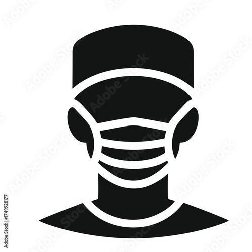 Surgeon wearing mask illustration in black and white for healthcare concept on transparent background 