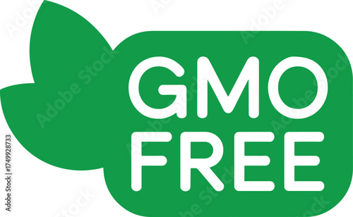 GMO Free Green Label With Leaves On White Background badge sticker