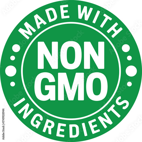 Green Circle Stamp Made With Non GMO Ingredients Label Keywords: non gmo, ingredients, organic