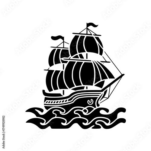 Majestic galleon ship sailing stormy seas, a vintage nautical adventure ready to conquer oceans