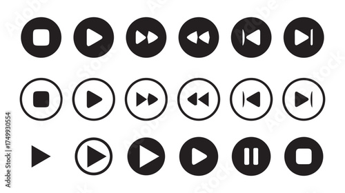 Music player buttons in black and white
