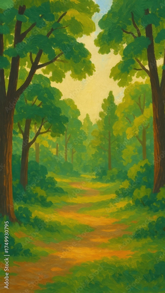 Fototapeta premium Serene forest path illustration