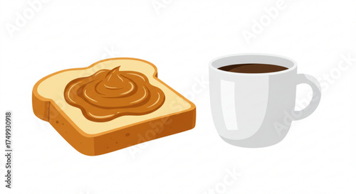 Toast with dulce de leche spread and cup of coffee  