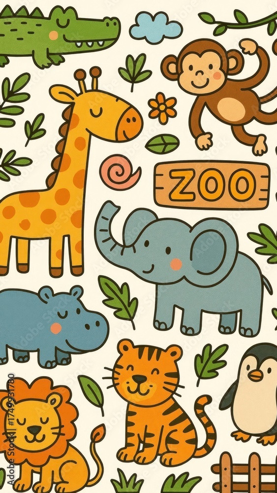 Fototapeta premium Playful zoo animals illustration