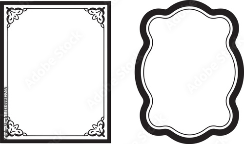 Ornate Square Frame and Wavy Edge Decorative Frame on White Background border ornamental