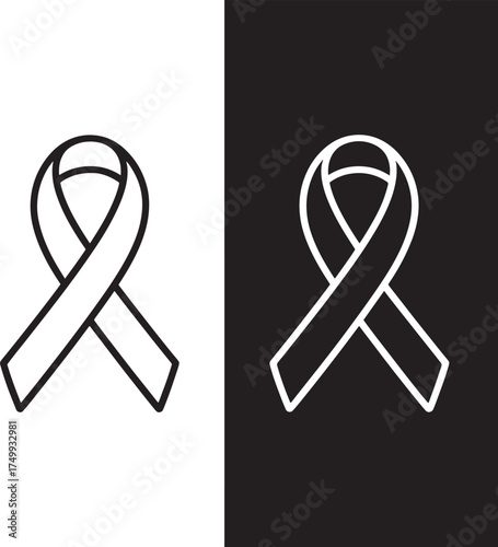 Outline Ribbon Symbol for Awareness Campaigns on Black and White Backgrounds Keywords: ribbon