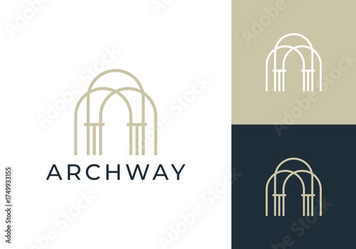 simple archway logo. door home construction line art luxury logo vector design