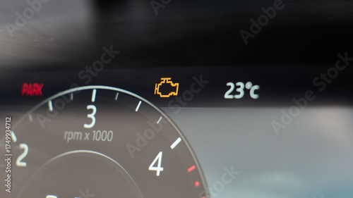 Dashboard shows check engine and temp readings
