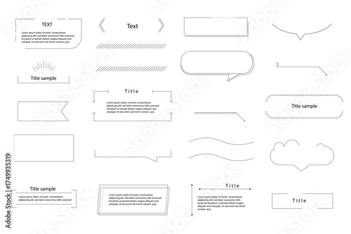 Text box callout text frame, border. Line simple set empty template for title, divider line design element. Banner, comic ribbon label element.