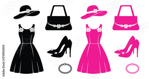 Vector Set of Women's Fashion Accessories and Clothing 