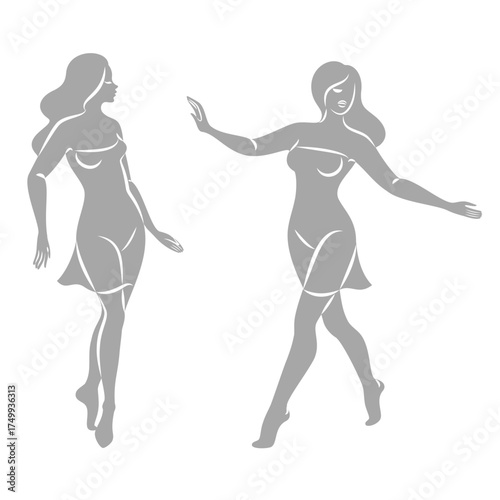 Collection. Silhouette of a woman in style. The girl is slim and beautiful. Lady suitable for aesthetic decor, posters, stickers, logo. Vector illustration set.