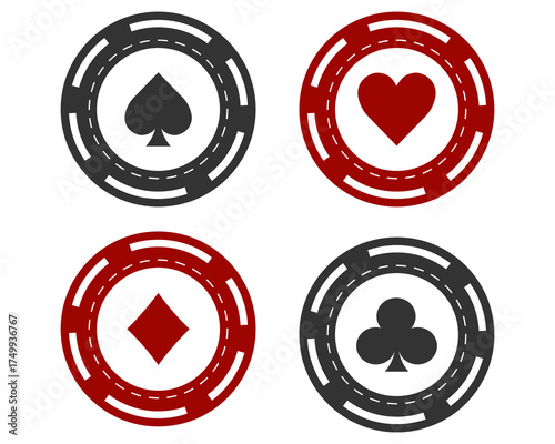 Casino chip set game coin. Token for poker. Blackjack coin. Equipment of top gambling. Graphic for bet of roulette.