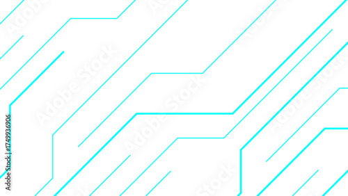 Abstract geometric background with diagonal cyan lines on white surface. Thin linear paths form a futuristic, circuit-like pattern, evoking clarity, precision, and modern tech-inspired minimal design.