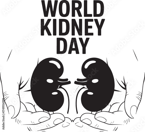 World Kidney Day Text with Hands Holding Kidneys Keywords: world kidney day, kidney, kidneys, health