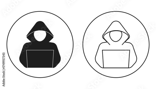 Incognito anonymous character silhouette circle icon set, hacker or scammer with hidden face, villain. Thief, criminal, robber simple sign. 