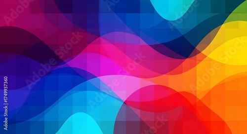 Abstract background with flowing waves of rainbow colors and soft gradients creating a dynamic and energetic visual effect