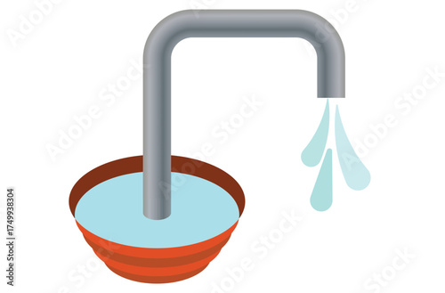 Modern Faucet Dripping Water Into Red Basin Illustration Representing Plumbing And Water Usage Concepts