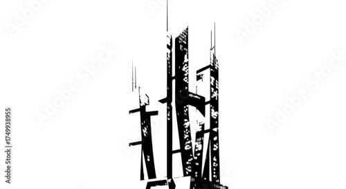 Abstract Black and White Architectural Structure with Detailed Silhouette.