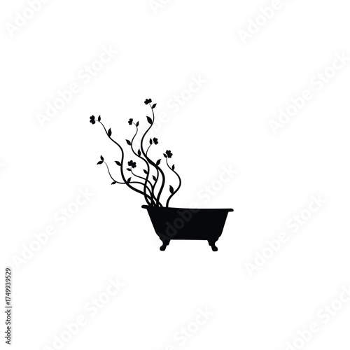 Bathtub with growing branches silhouette