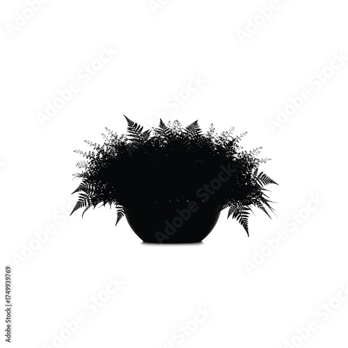 Black silhouette of a lush potted plant