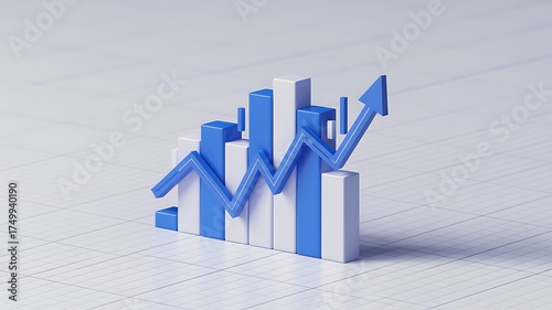 3d render of business graph indicating growth trends in finance and investment with upward arrow