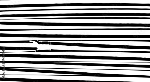 Abstract Black and White Horizontal Lines with a Small White Rectangle.