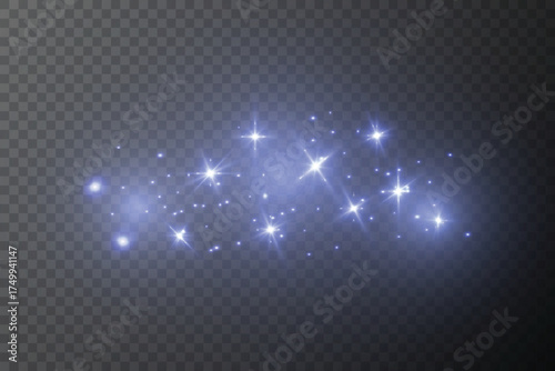 Christmas light effect. Sparkling magical dust particles.The dust sparks and golden stars shine with special light.