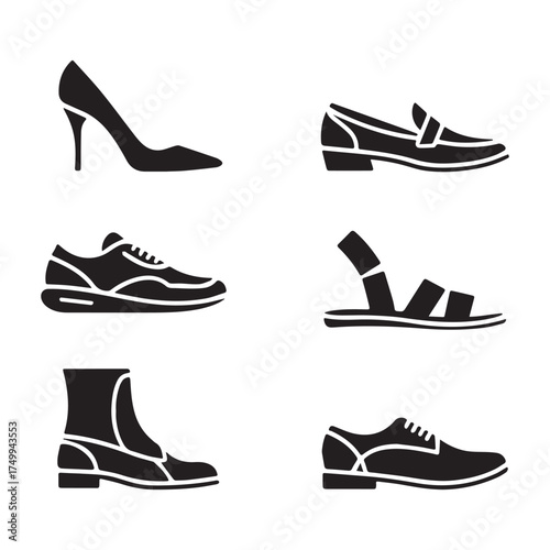 Fashion footwear silhouette collection with elegant and casual shoe designs