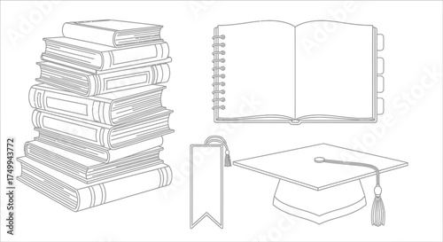 Vector art of stacked books with graduation cap