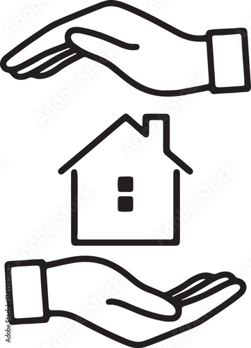 Vector art of hands protecting a house icon