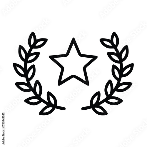 Vector art of star within laurel wreath symbolizes victory, triumph, and excellence, presented in a clean, minimalist line art style for versatile use transparent background