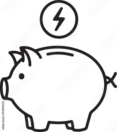 Piggy bank with a lightning bolt symbol above it money