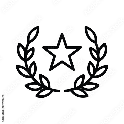 Vector art of star within laurel wreath symbolizes victory, triumph, and excellence, presented in a clean, minimalist line art style for versatile use transparent background