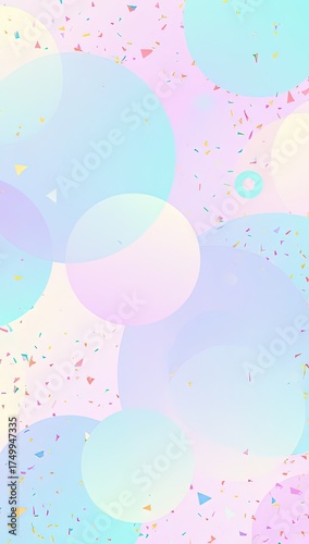 Soft Pastel Bokeh Background with Overlapping Gradient Circles and Tiny Confetti for Dreamy Modern Design
