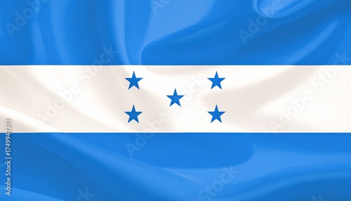 Honduras national flag with blue-white-blue horizontal stripes and five blue stars in X pattern—symbolizing peace, unity, and Central American heritage.
