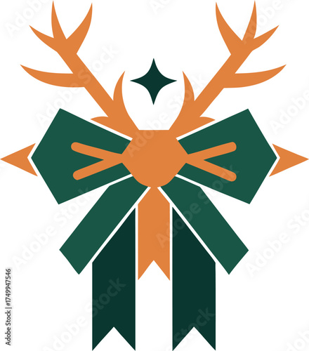 Abstract Geometric Reindeer Antlers Bow Tie Design Stylized Seasonal Element Flat Graphic Illustration