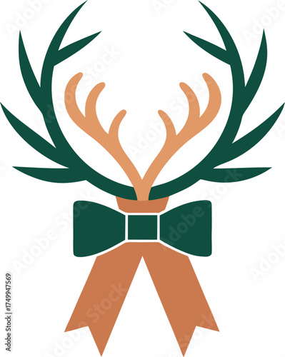 Abstract Geometric Antlers and Bow Tie Design Stylized Wildlife Element Flat Graphic Illustration