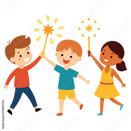 Children celebrating with sparklers celebration happiness